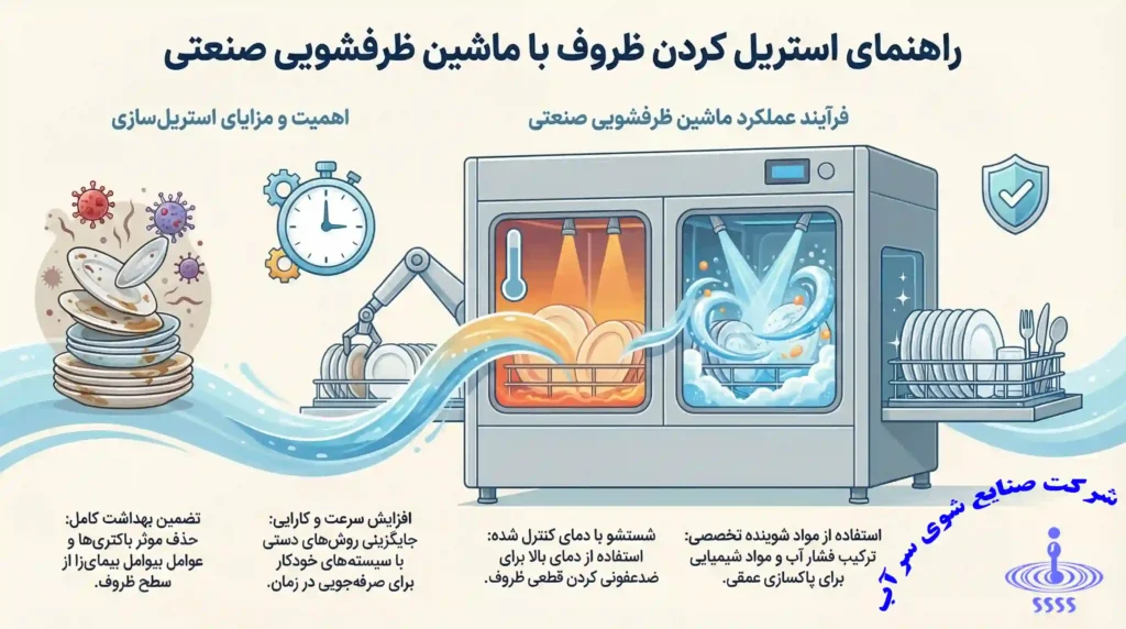 infografic Sterilizing dishes with a commercial dishwasher