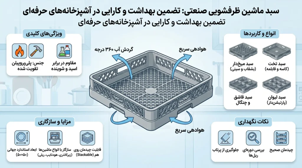 اینفوگرافیک سبد ماشین ظرفشویی صنعتی