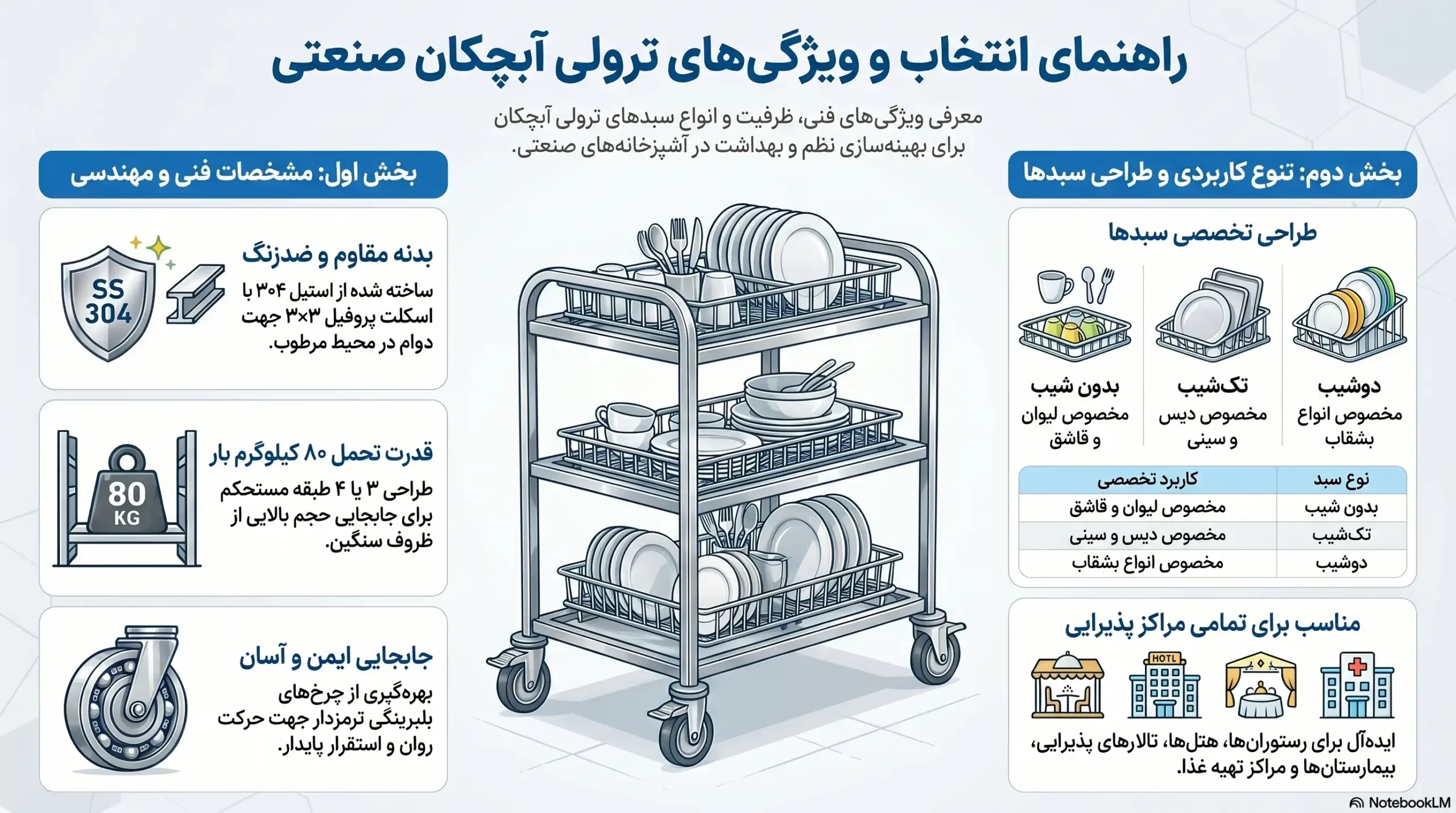 Infographic industrial dish drainer trolley