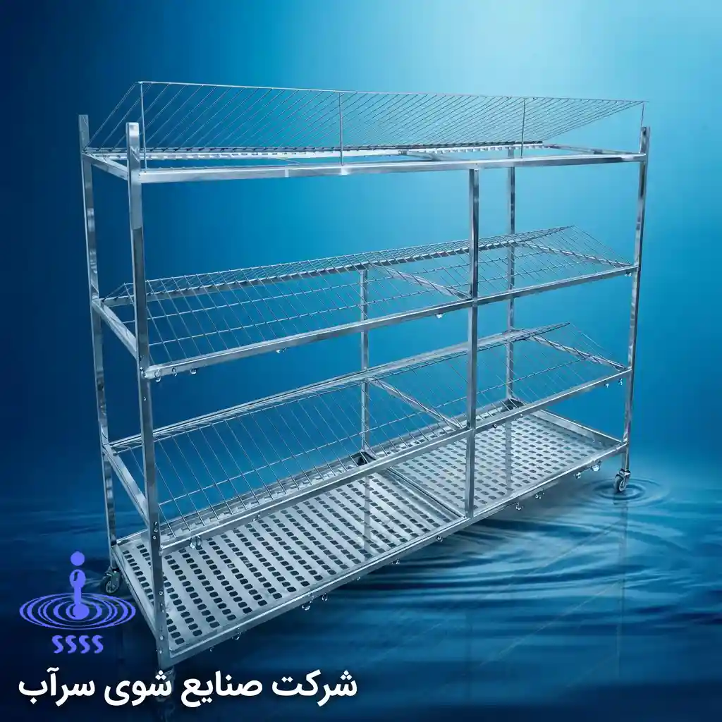 ترولی آبچکان استیل 4 طبقه صنعتی مناسب آشپزخانه صنعتی و رستوران